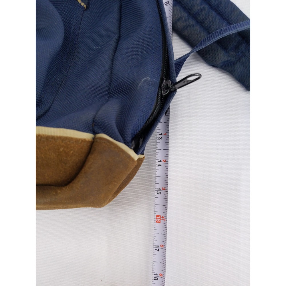 Vintage 90s Y2K Mead Five Star Backpack Navy Blue Brown Suede Bottom Bag - Picture 12 of 14